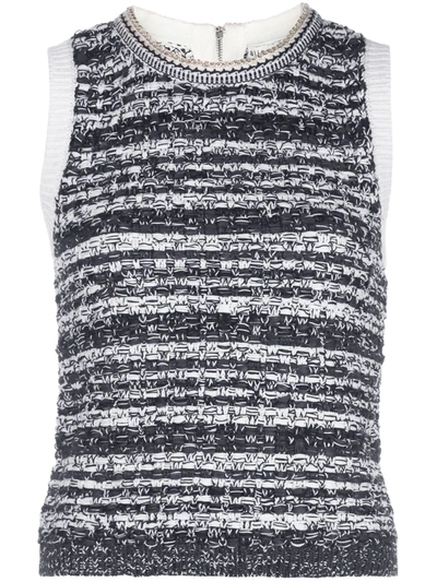 Alice And Olivia Reva Textured Stitch Shell In Black White Combo