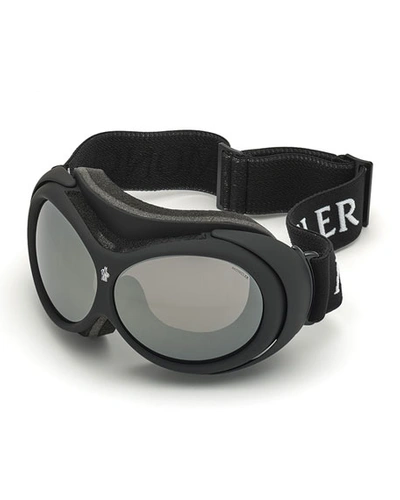 Moncler Men's Smoke-lens Ski Goggles In Shiny Black Smoke Mirrored