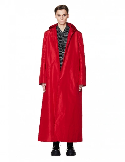 Balenciaga Red Silk Hooded Coat