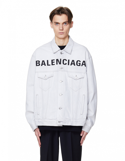 Balenciaga White Logo Denim Jacket