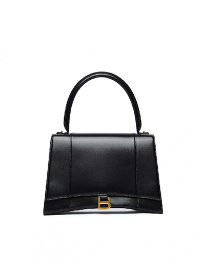 Balenciaga Black Leather Medium Hourglass Bag In White