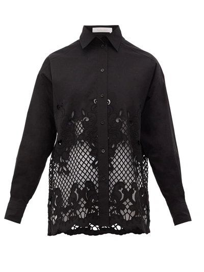 See By Chloé Floral-embroidered Cotton-poplin Shirt In Black