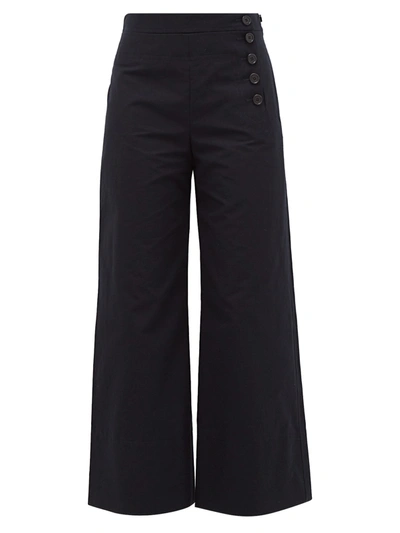 Chloé High-rise Wide-leg Cotton-blend Twill Trousers In Abyssblu