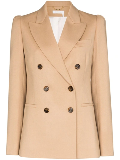 Chloé Double Breasted Stretch Wool Blazer In Neutrals