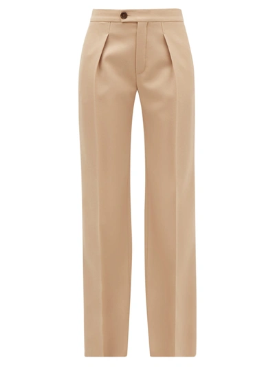 Chloé Pleated Wide-leg Wool-blend Trousers In Brown