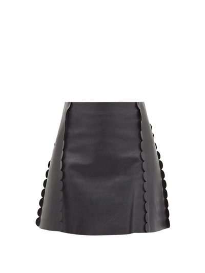 Chloé Scalloped-trim Leather Mini Skirt In Iconic Navy