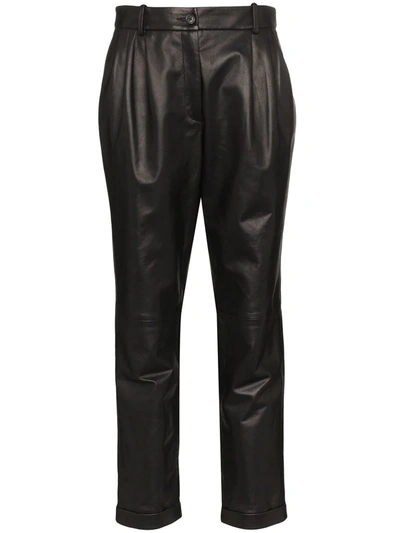Nili Lotan Montana Pleated Leather Trousers In Black