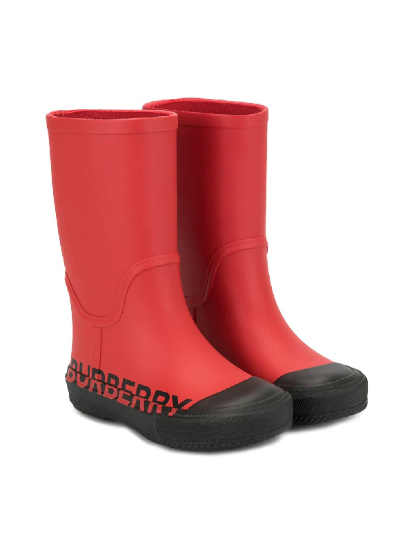 red burberry rain boots
