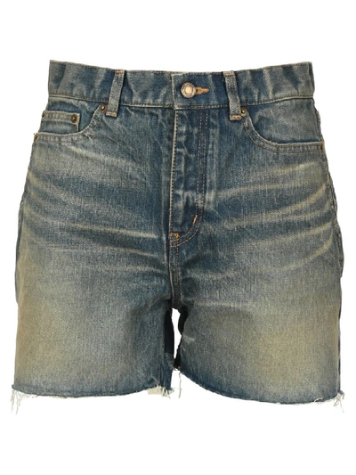 Saint Laurent Raw-edge Denim Shorts In Rusty Dark Blue