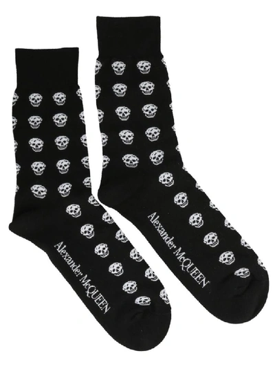 Alexander Mcqueen Short Skull Sport Socks In Black Ivory