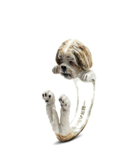 Dog Fever Shitzu Hug Ring In Sterling Silver And Enamel