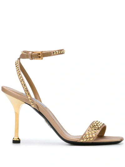 Prada 100mm Studded Sandals In Gold
