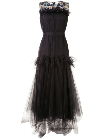 Delpozo Sequin-embellished Tiered Tulle Dress In Black