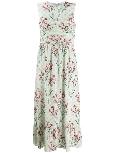 Red Valentino Floral Print Sleeveless Long Dress In Green