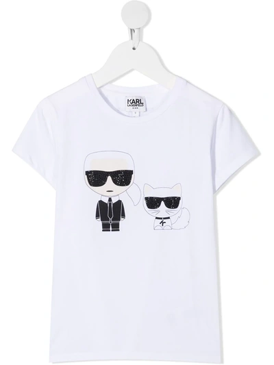 Karl Lagerfeld Kids' Karl & Choupette Print Jersey T-shirt In White