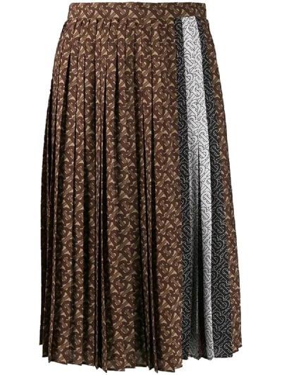 Burberry Monogram Stripe Pleated Skirt In Brown