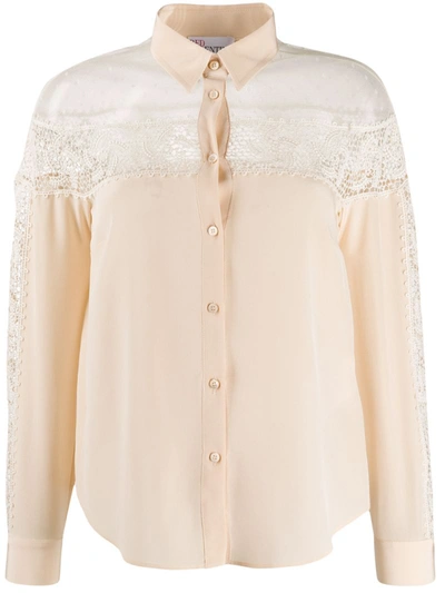 Red Valentino Crochet Panel Long-sleeved Blouse In Neutrals