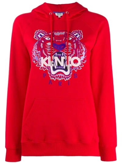 Kenzo Embroidered Tiger Logo Hoodie In Red