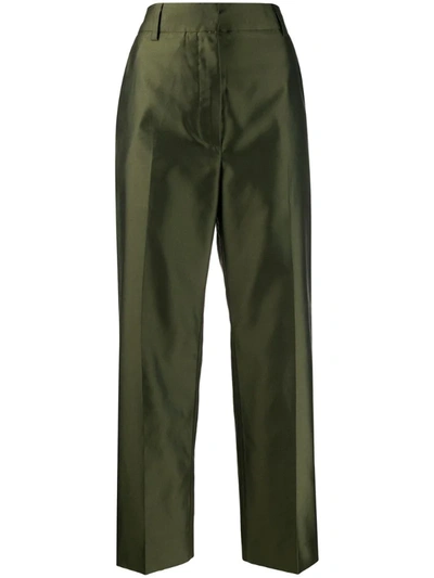 Marni Pleated Cropped Trousers In Green