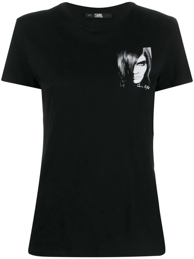 Karl Lagerfeld Carine Print Cotton Jersey T-shirt In Black