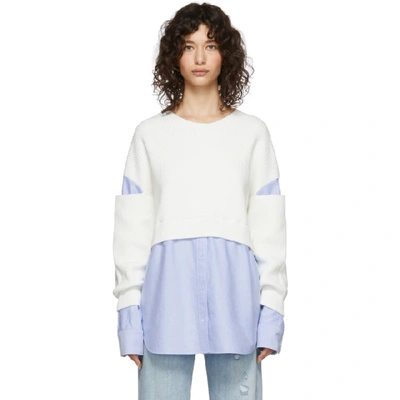 Alexander Wang T Alexanderwang.t Off-white And Blue Bi-layer Pullover Shirt Sweater In Ivory