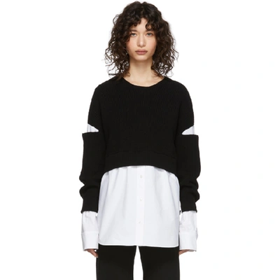 Alexander Wang T Black & White Bi-layer Pullover Shirt Sweater In Blk/wht