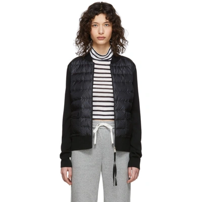 Moncler Down-knit Combo Zip Sweater In 999 Black