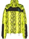 Off-white Neon Yellow Snake Print Puffer Jacket In Green