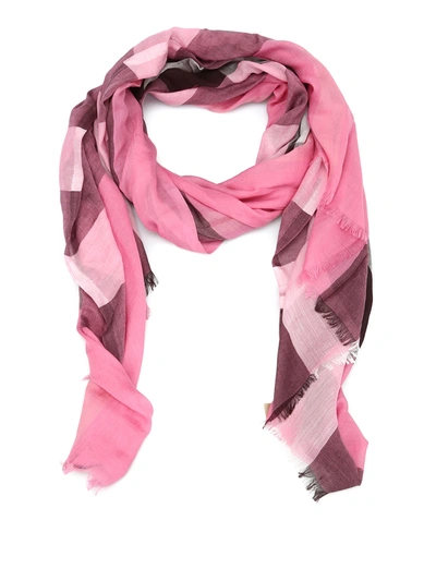 Burberry Check Patterned Scarf In Pink