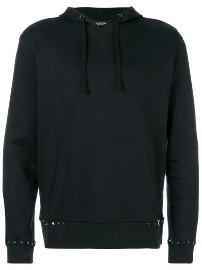 Valentino Men's Rockstud-trim Jersey Pullover Hoodie In Black
