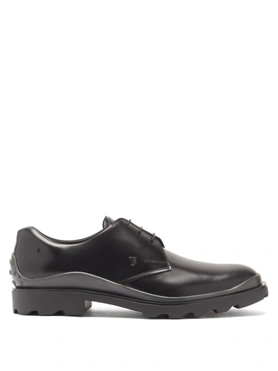 Tod's Calgary Pebbled Leather Derby Shoes In Dark Brown