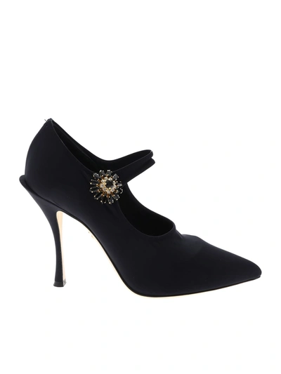 Dolce & Gabbana Lori Jewel Mary Jane Stretch Jersey Pumps In Black