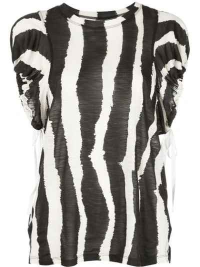 Proenza Schouler Striped Puff-sleeve Novelty Tee In Black