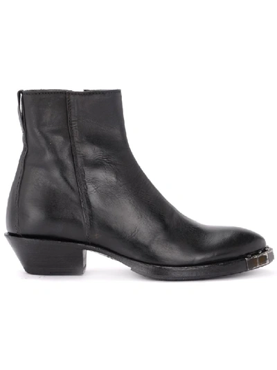 Moma Stella Preto Texan Ankle Boot Made Of Black Leather In Nero