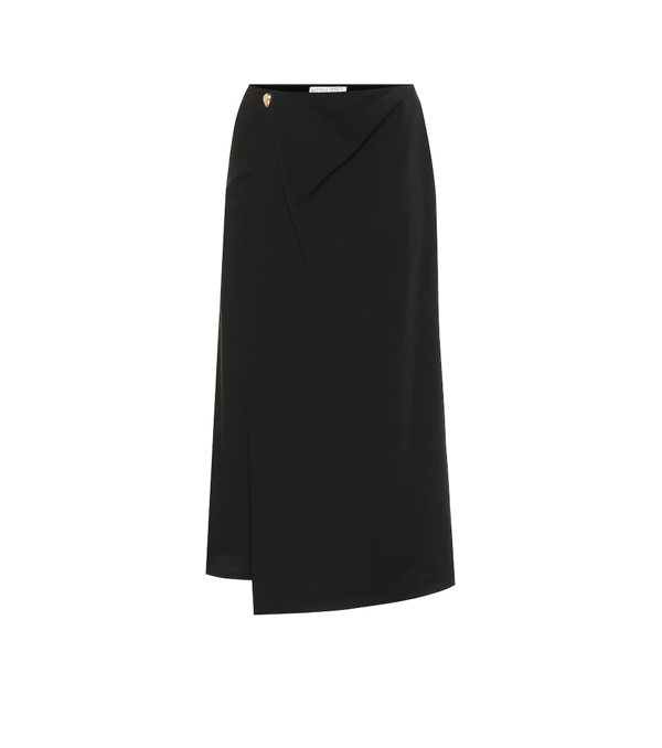 Bottega Veneta Draped Wool-twill Midi Skirt In Black | ModeSens