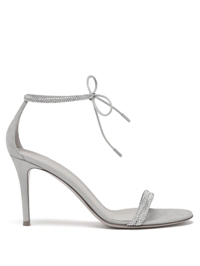 Gianvito Rossi 85 Crystal-embellished Iridescent Suede Sandals In Silver