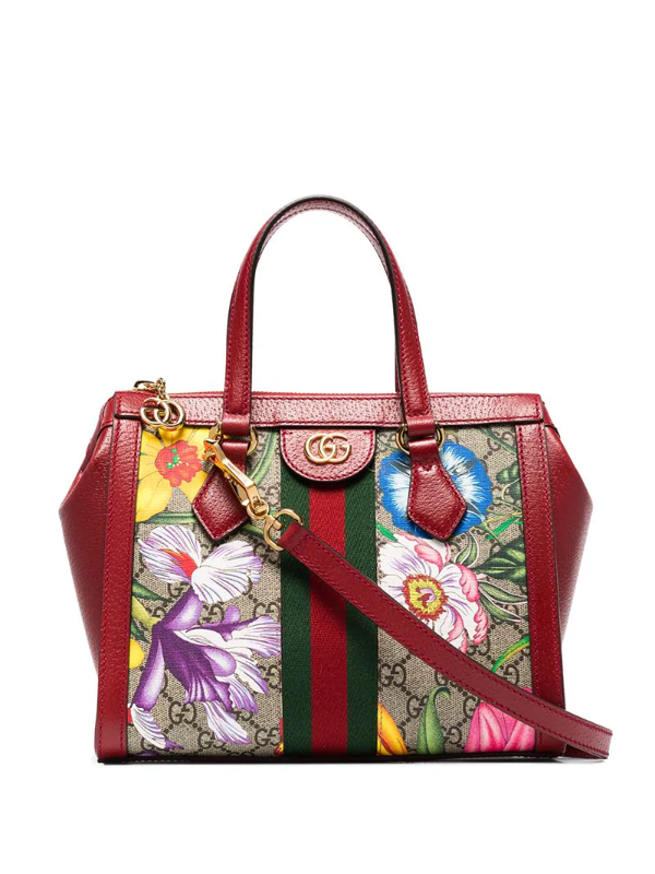 Gucci Ophidia Floral Monogram Mini Tote Bag In Red | ModeSens