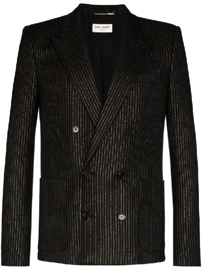 Saint Laurent Metallic Pinstriped Tailored Blazer In Black