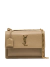 Saint Laurent Sunset Logo Plaque Shoulder Bag In Neutrals