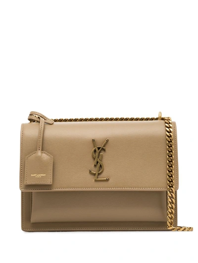 Saint Laurent Sunset Logo Plaque Shoulder Bag In Neutrals