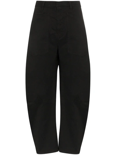 Nili Lotan Shon Curved Stretch Cotton Trousers In Black