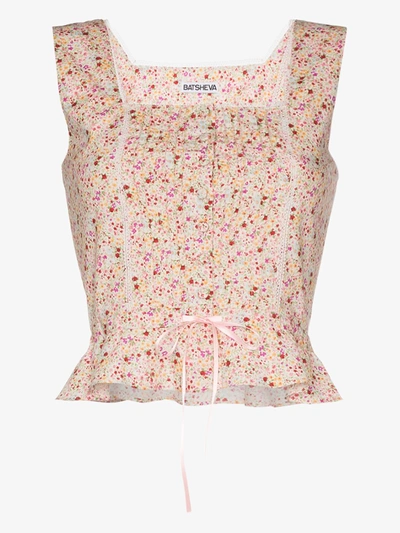 Batsheva Amy Floral Cotton Bustier Top In Pink