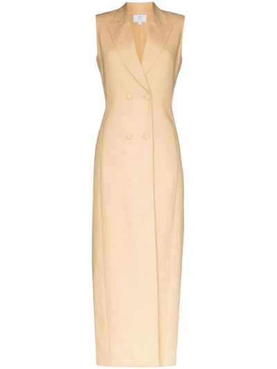 Rebecca De Ravenel Double-breasted Linen Maxi Dress In Neutrals