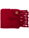 Loewe Leather-trimmed Fringed Mohair-blend Scarf In Raspberry