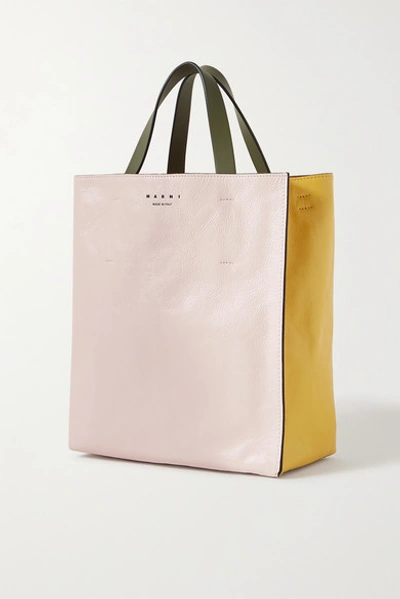 Marni Museo Small Color-block Crinkled-leather Tote In Pastel Pink