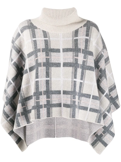 Le Kasha Argylle Checked Cashmere Turtleneck Poncho In Beige