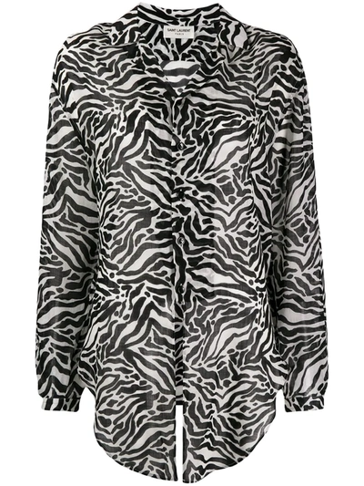 Saint Laurent Women's Zebra Print Button Down Blouse In Black