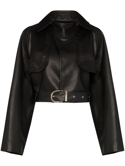 Khaite Krista Oversized Belted Leather Jacket In Black