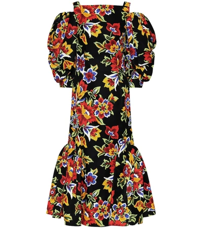 Carolina Herrera Cold-shoulder Fluted Floral-print Cotton And Silk-blend Faille Midi Dress In Multi