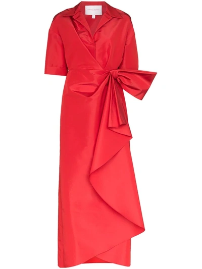 Carolina Herrera Wrap-effect Bow-embellished Draped Silk-faille Gown In Red